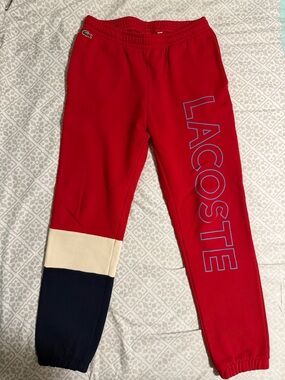 Lacoste Red Sweatpants with Navy & Cream Panels